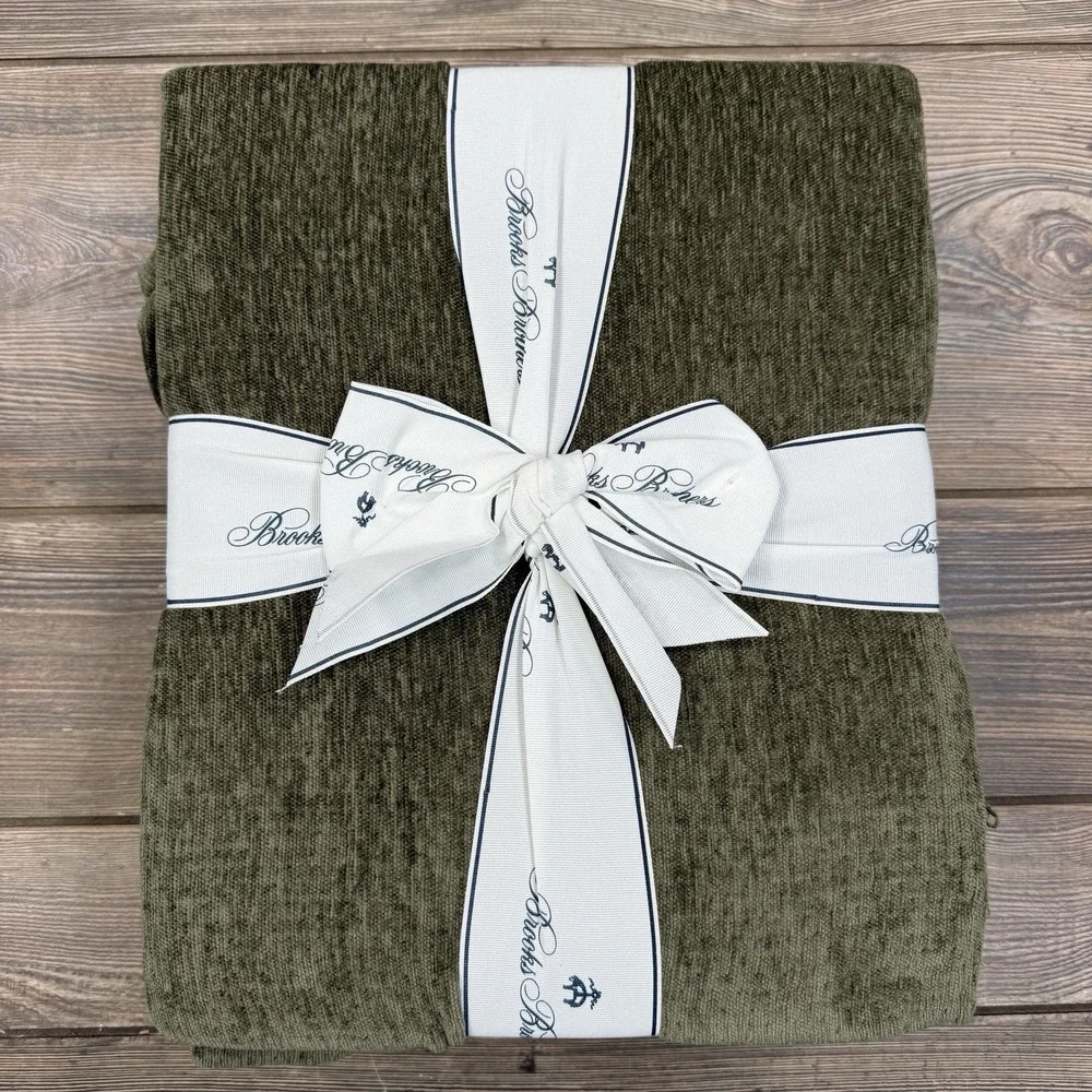 Brooks Brothers Decorative Blanket Green Chenille Textured‎ 90X90 NWT